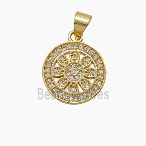 Copper Flower Pendant Micropave Zirconia 18K Gold Plated