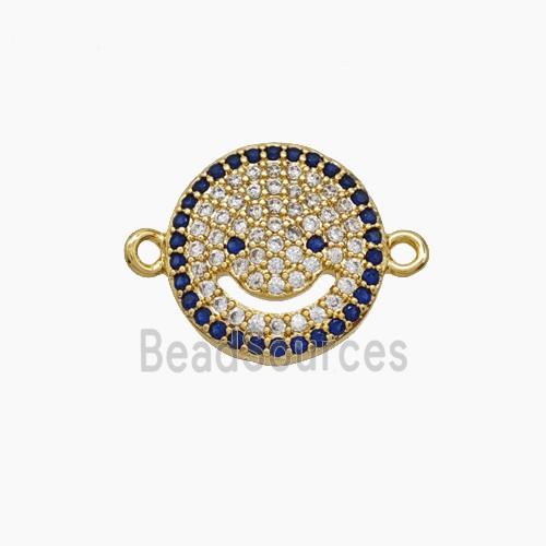 Copper Emoji Connector Micropoave Zirconia Smileface 18K Gold Plated