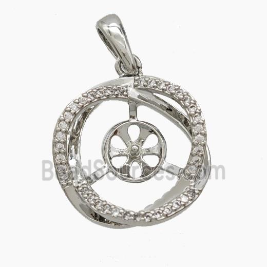 Copper Circle Pendant Pave Zirconia With Bail Double Platinum Plated