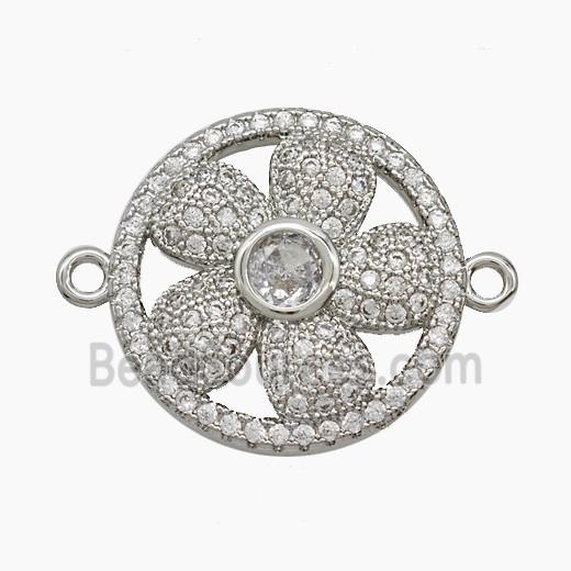 Copper Flower Connector Pave Zirconia Platinum Plated