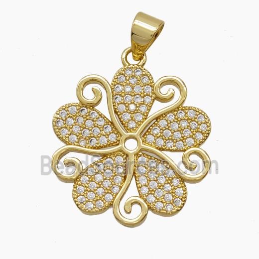 Copper Pendant Pave Zircon, Gold Plated