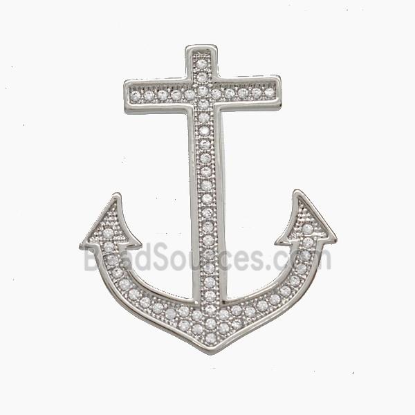 Copper Anchor Pendant Pave Zirconia Platinum Plated