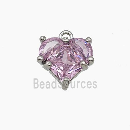 Copper Heart Pendant Pave Pink Crystal Glass Platinum Plated