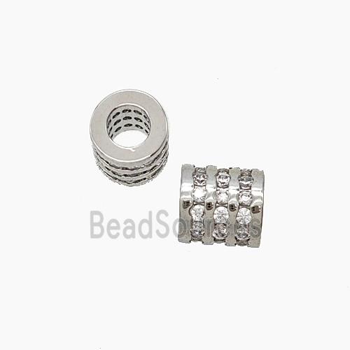 Copper Tube Beads Pave Zirconia Large Hole Platinum Plated