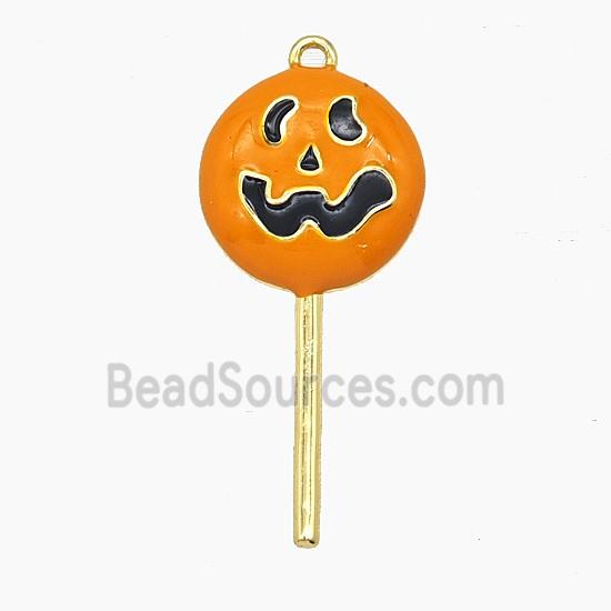 Halloween Pumpkin Lollipop Charms Copper Pendant Orange Enamel Gold Plated
