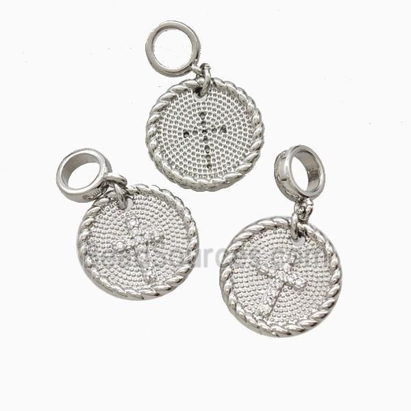 Copper Cross Pendant Pave Zirconia Platinum Plated