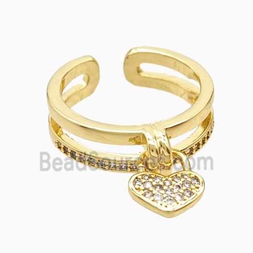 Copper Heart Rings Pave Zirconia 18K Gold Plated
