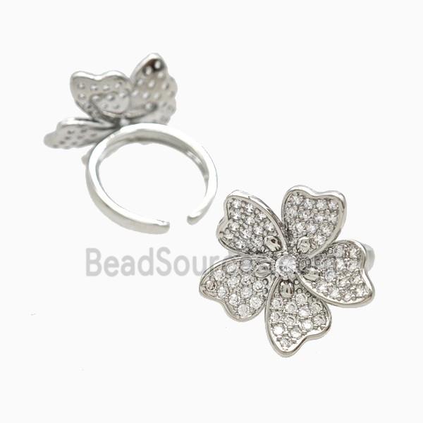 Copper Flower Rings Pave Zirconia Platinum Plated