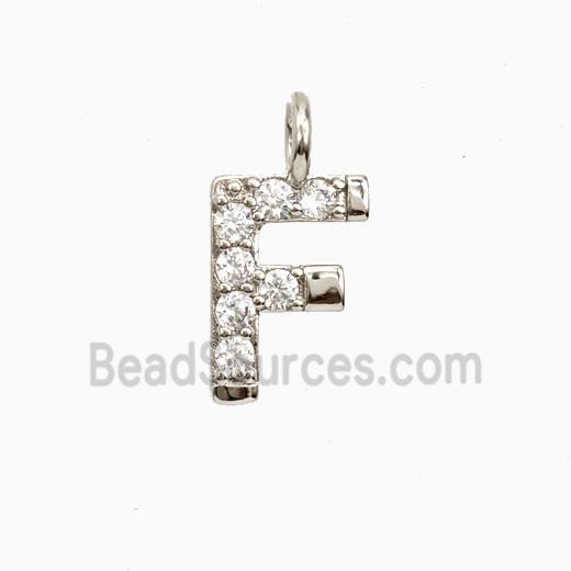 Copper Letter-F Pendant Pave Zirconia Platinum Plated