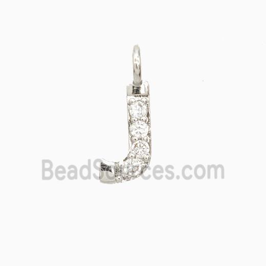 Copper Letter-J Pendant Pave Zirconia Platinum Plated