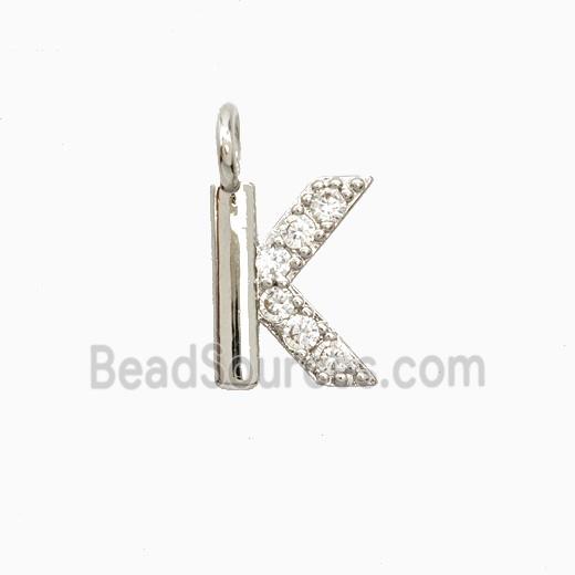 Copper Letter-K Pendant Pave Zirconia Platinum Plated