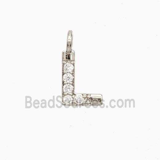 Copper Letter-L Pendant Pave Zirconia Platinum Plated