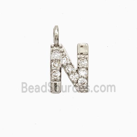 Copper Letter-N Pendant Pave Zirconia Platinum Plated