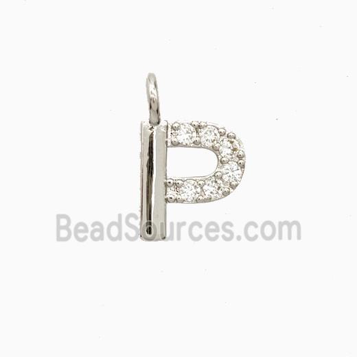 Copper Letter-P Pendant Pave Zirconia Platinum Plated