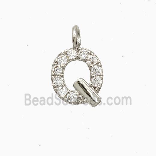 Copper Letter-Q Pendant Pave Zirconia Platinum Plated