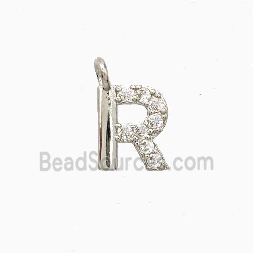 Copper Letter-R Pendant Pave Zirconia Platinum Plated