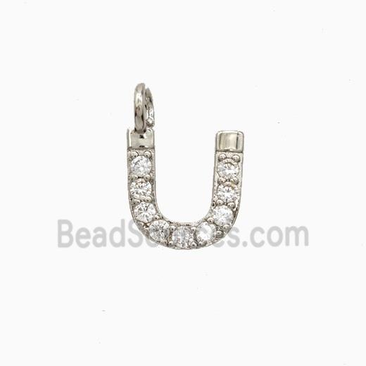 Copper Letter-U Pendant Pave Zirconia Platinum Plated