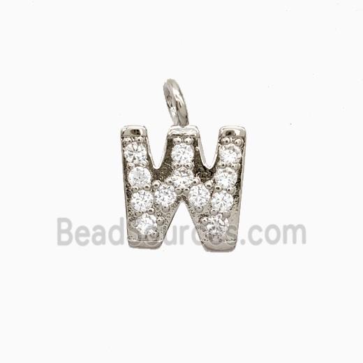 Copper Letter-W Pendant Pave Zirconia Platinum Plated