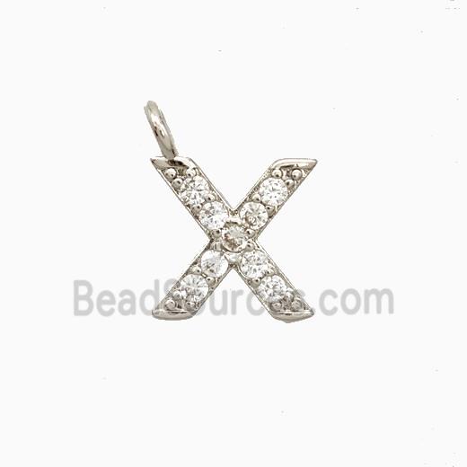 Copper Letter-X Pendant Pave Zirconia Platinum Plated