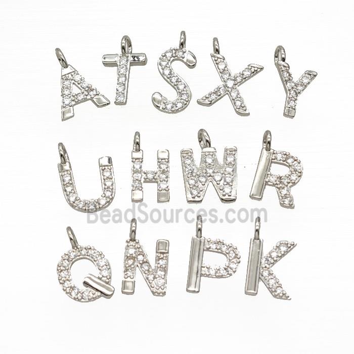 Copper Alphabet Pendant Pave Zirconia Platinum Plated Mix Letters