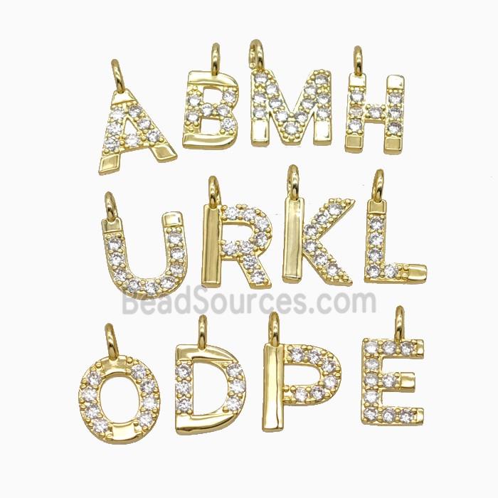 Copper Alphabet Pendant Pave Zirconia Gold Plated Mix Letters