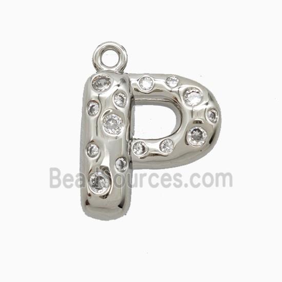 Copper Letter-P Pendant Pave Zirconia Platinum Plated