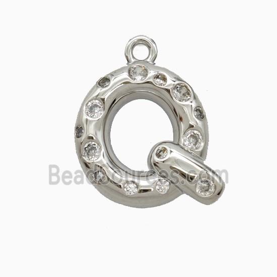 Copper Letter-Q Pendant Pave Zirconia Platinum Plated