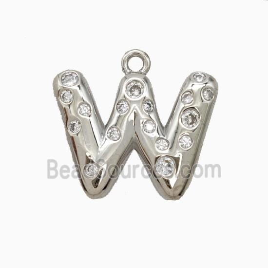 Copper Letter-W Pendant Pave Zirconia Platinum Plated