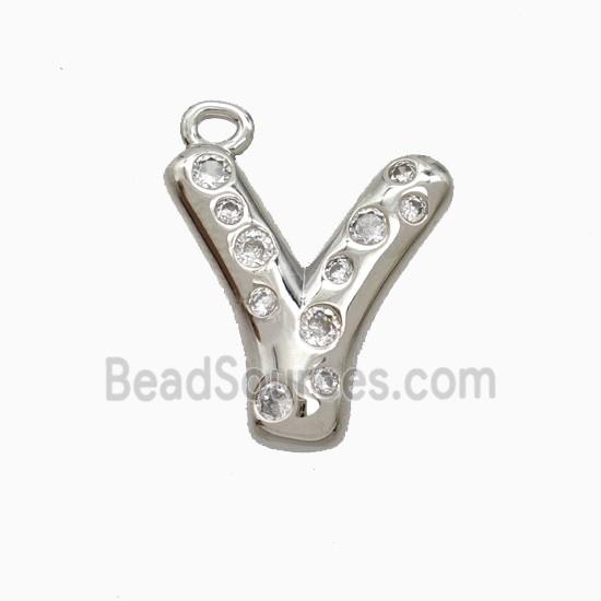 Copper Letter-Y Pendant Pave Zirconia Platinum Plated