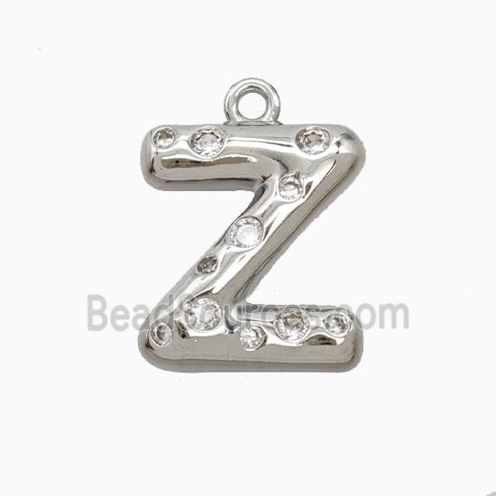 Copper Letter-Z Pendant Pave Zirconia Platinum Plated