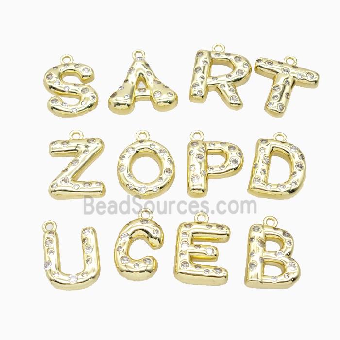 Copper Alphabet Pendant Pave Zirconia Gold Plated Mix Letters