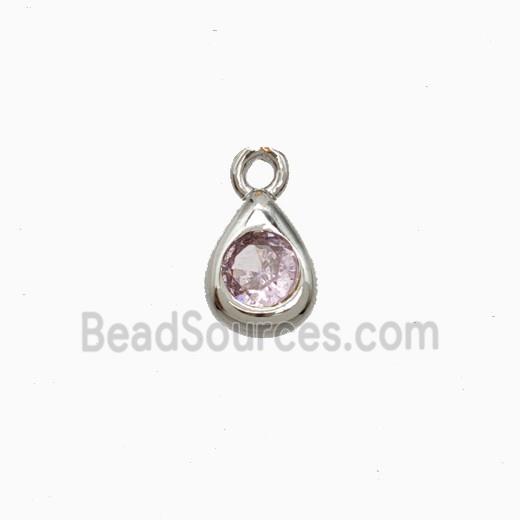 Copper Teardrop Pendant Pave Zirconia Platinum Plated