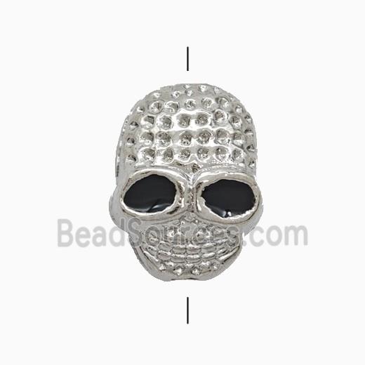 Copper Skull Beads Black Enamel Platinum Plated