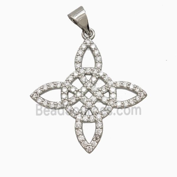 Copper Witch Knot Pendant Pave Zirconia Platinum Plated
