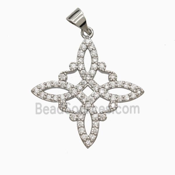 Copper Witch Knot Pendant Pave Zirconia Platinum Plated