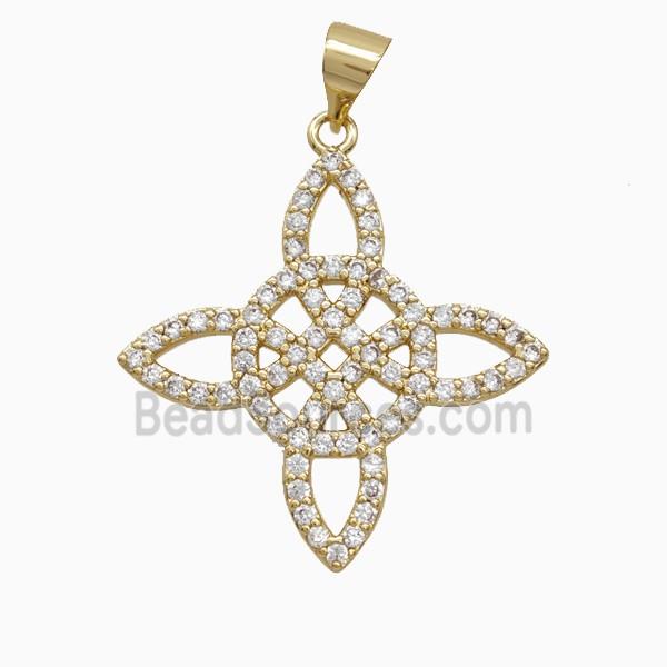 Copper Witch Knot Pendant Pave Zirconia Gold Plated