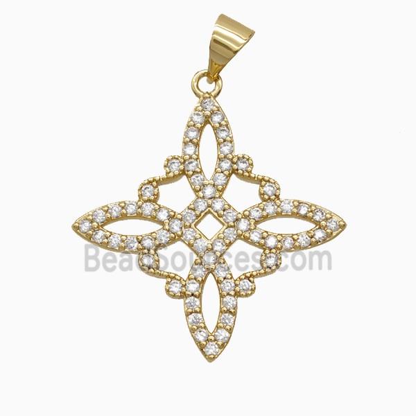 Copper Pendant Pave Zircon, Gold Plated
