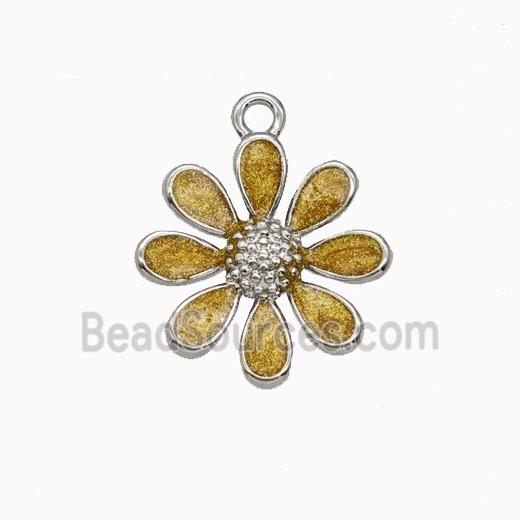 Copper Daisy Flower Pendant Yellow Painted Platinum Plated