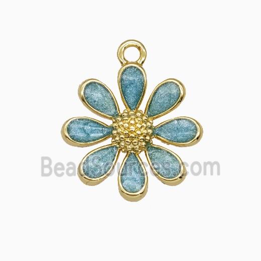Copper Daisy Flower Pendant Teal Painted Gold Plated