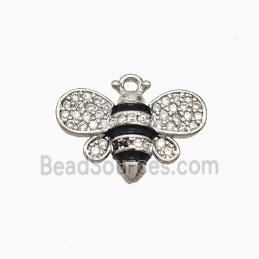 Copper Honeybee Pendant Pave Zirconia Black Enamel Platinum Plated