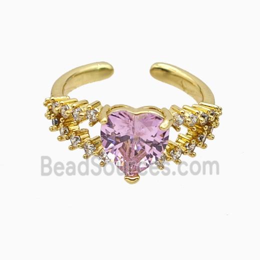Copper Heart Rings Pave Zirconia Crystal Glass Gold Plated