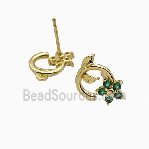 Copper Earring Studs Pave Zircon, Gold Plated