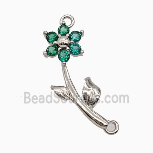 Copper Flower Pendant Pave Zirconia 2loops Platinum Plated