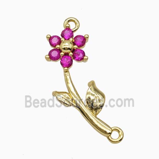 Copper Flower Pendant Pave Zirconia 2loops Gold Plated