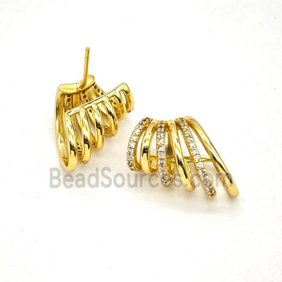 Copper Stud Earrings Pave Zirconia Gold Plated