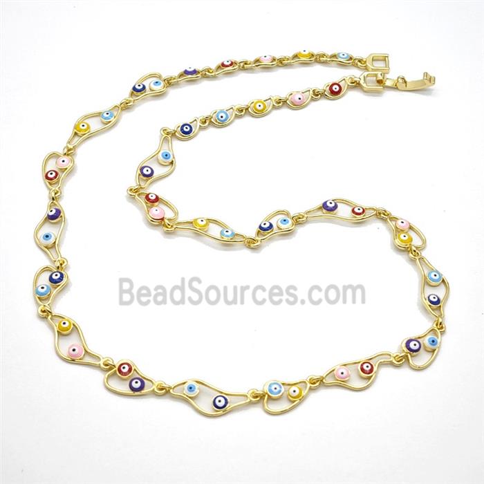 Copper Necklace With Multicolor Evil Eye Gold Plated