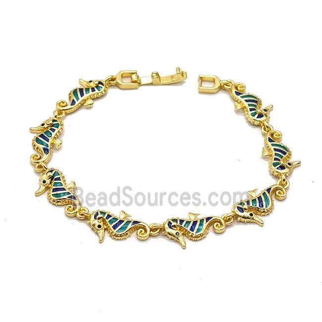 Copper Seahorse Bracelet Enamel Gold Plated