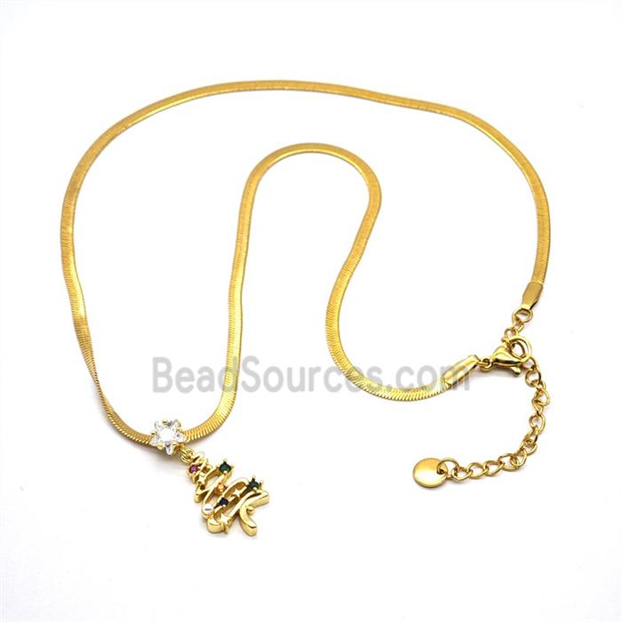 Copper Necklace Pave Zircon, Gold Plated