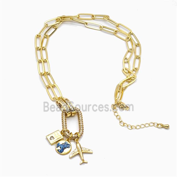 Copper Necklace Pave Zircon, Gold Plated