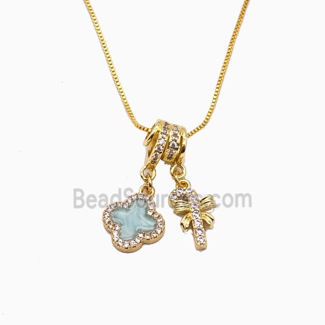 Copper Necklace Pave Zircon, Gold Plated